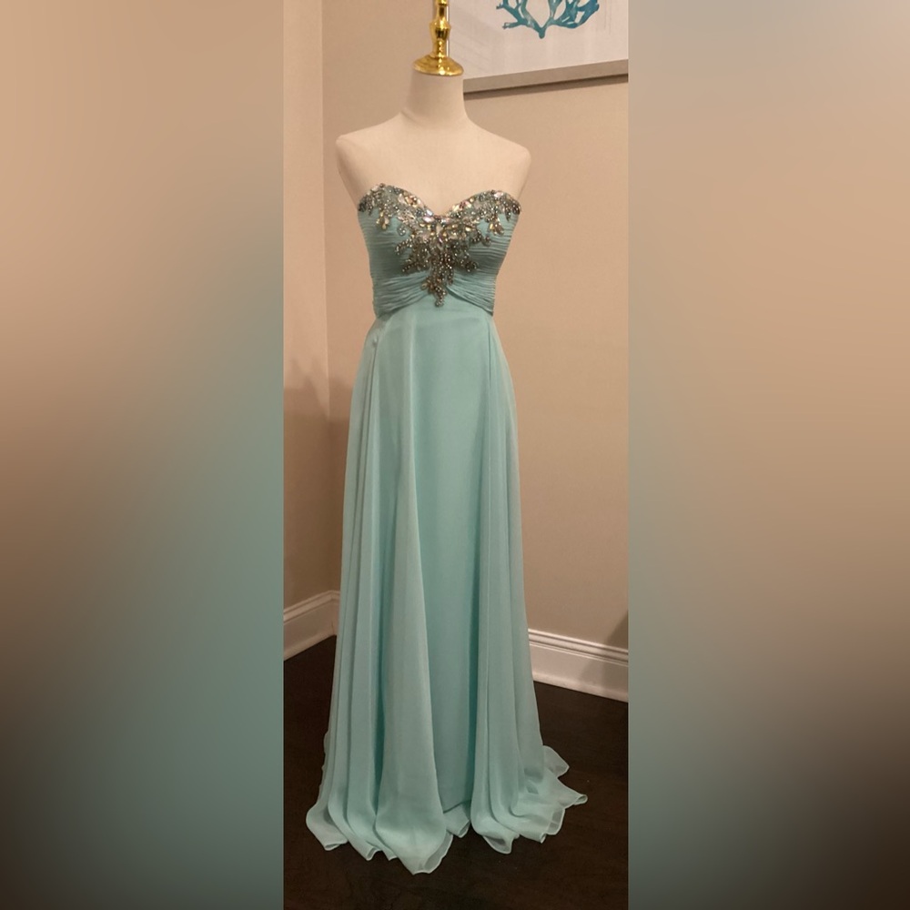 009 Alyce Paris Strapless Aqua Dress